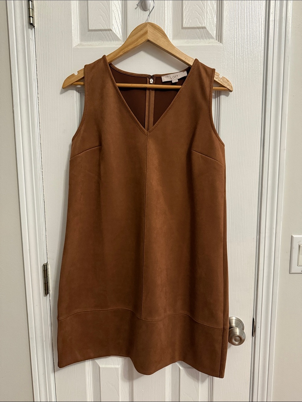 LOFT Brown Faux Suede V-Neck Shift Dress